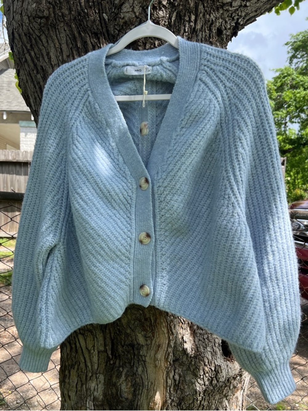 Mango Light Blue Chunky Button-Up Cardigan